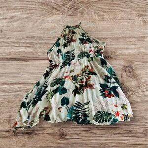 SHEIN Cream Tropical Floral Halter Dress